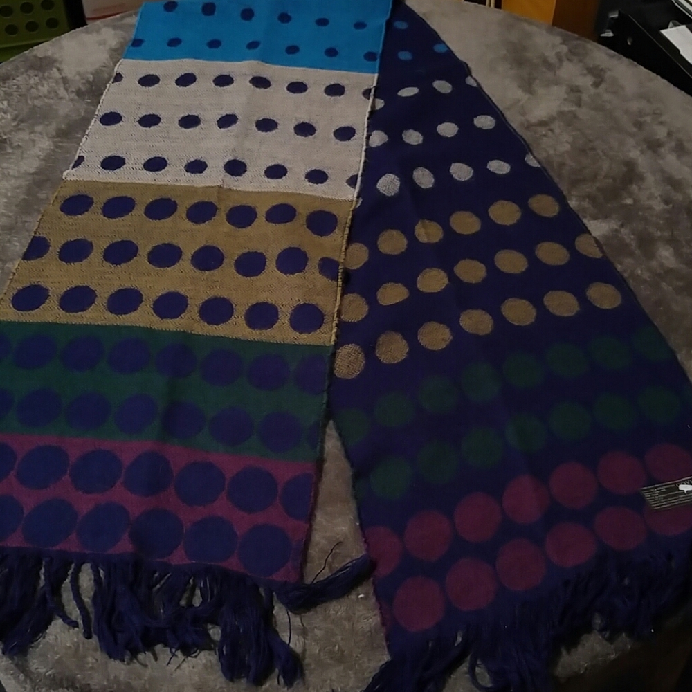 Covington dot and stripe reversible fringed scarf